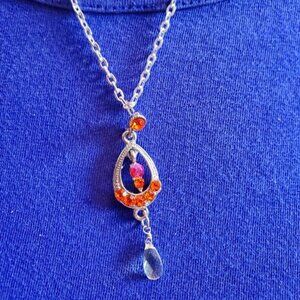 18IN Silver Tone Ethnic Orange Pendant Necklace NWT